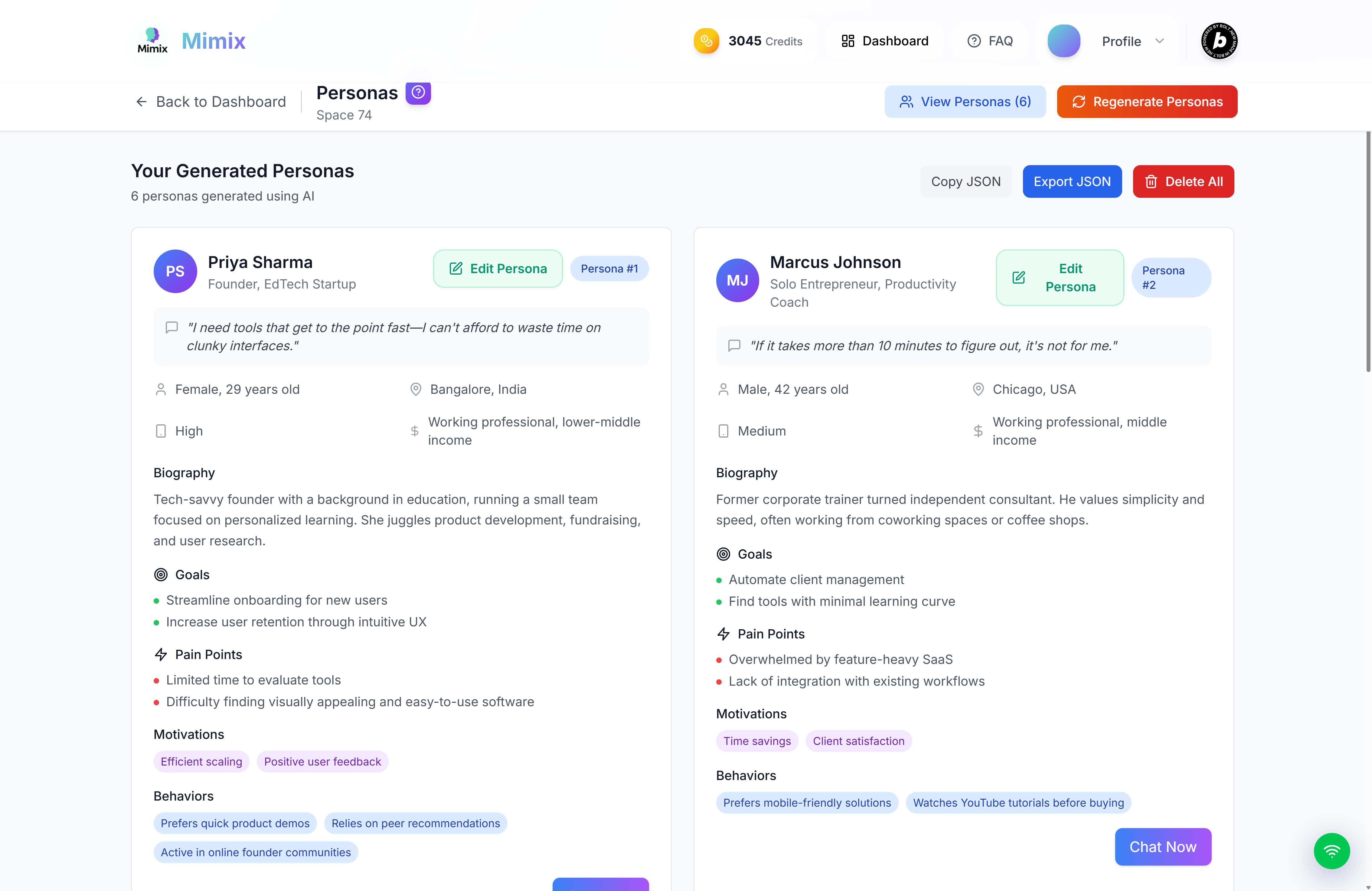 AI Personas Interface
